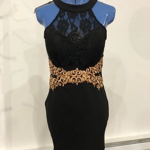 Self Black and gold lacy dress